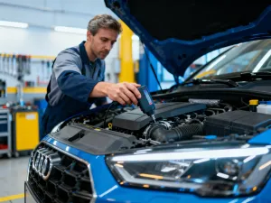 Mechanik precyzyjnie montuje oponę na felgę w nowoczesnym warsztacie samochodowym.